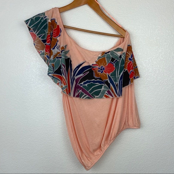 Free People Floral One Shoulder Bubble Blouse Top - Picture 9 of 13